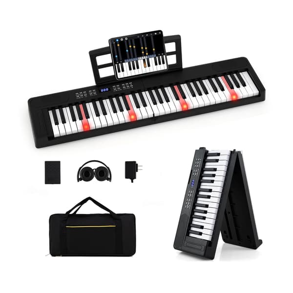 Hopfällbart elektroniskt piano med 61 tangenter, MIDI och split