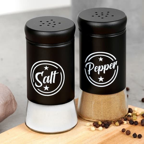 Sorte glas salt- og pebershakere, 2 stk.