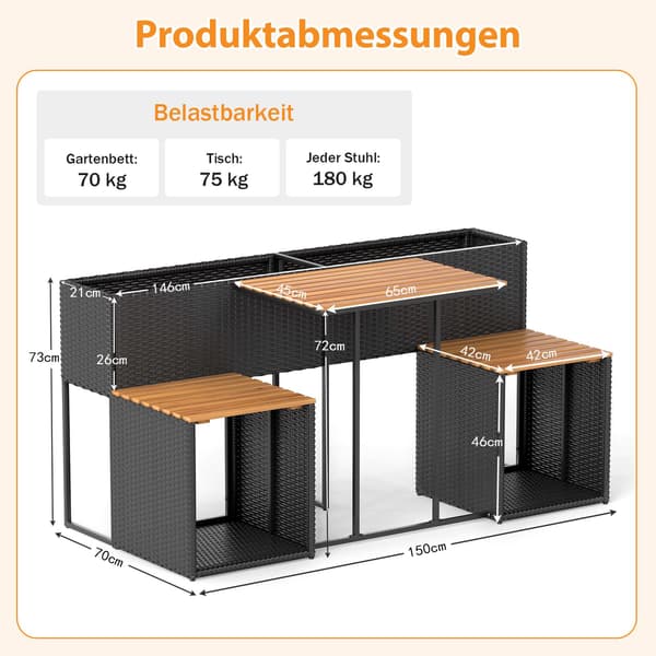 Havemøbelsæt med hævet havebed, sort