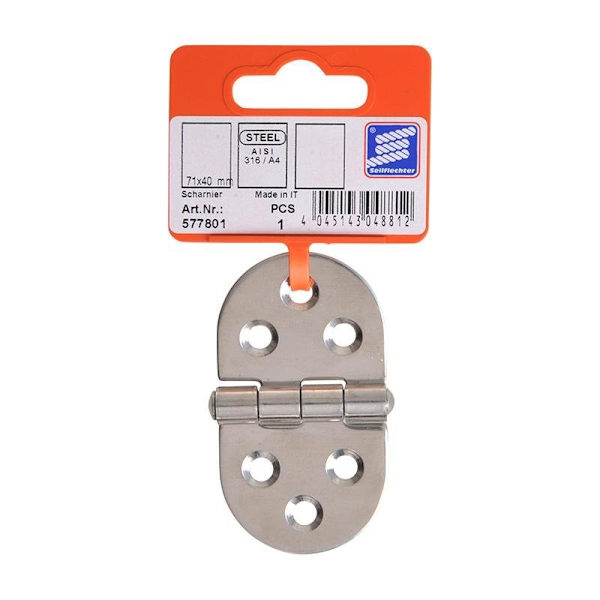 Sarana. 71x40 mm. V4A RVS AISI 316. 6 reikää