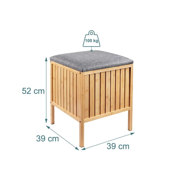 Bambu tvättkorgstol med vadderat lock