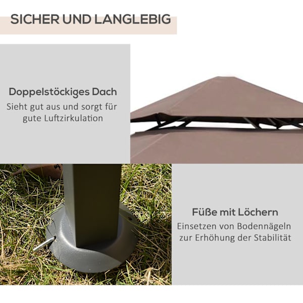 Grillpavillon Havetelt Flammehæmmende Dobbelttag Kaffe Brun + Sort 245X148X252Cm