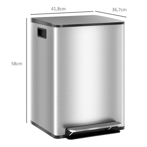 Skraldespand med dobbelt rum, 40 l, blød lukning, rustfrit stål