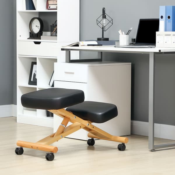 Ergonominen polvistuva tuoli pyörillä, musta, vaahtomuovipehmuste