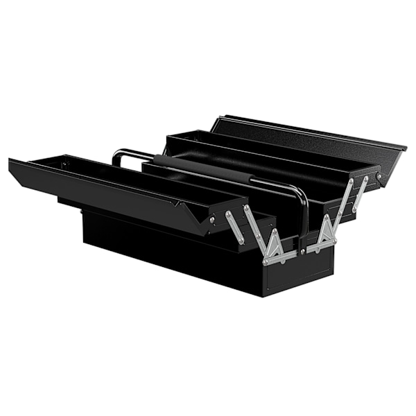Værktøjskasse, værktøjskasse, 5 rum, foldbart stål (SPCC) sort, 56 x 20 x 41 cm