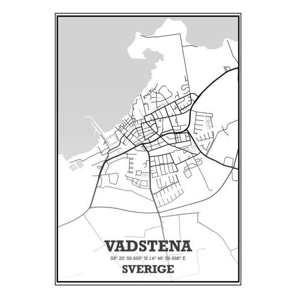 Vadstena Stad Karta Poster - 50x70 cm