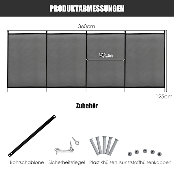 Poolhegn, børnesikringshegn, beskyttelseshegn, poolbeskyttelseshegn, damhegn 366 x 122 cm