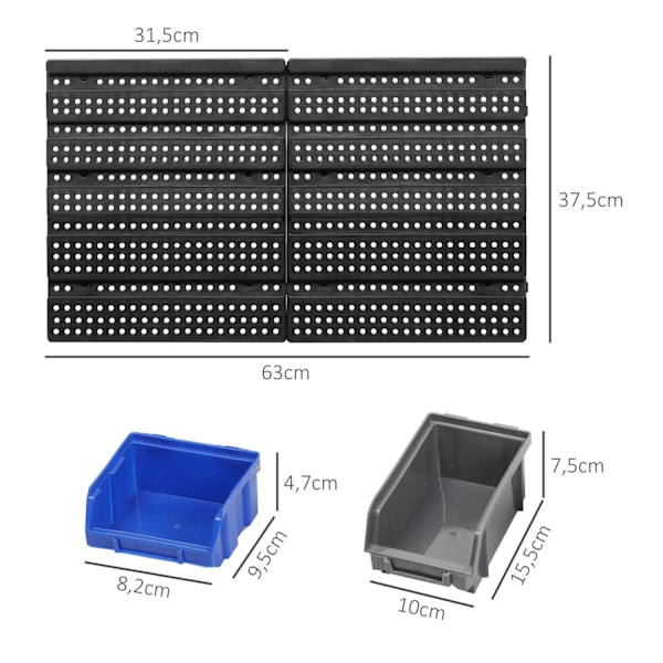 Kouruhylly, 63 x 18 x 37,5 cm, 30 laatikkoa 2 kokoa, 2 rei'itettyä levyä, tarpeeksi tilaa, autotallipajalle, muovia, sininen