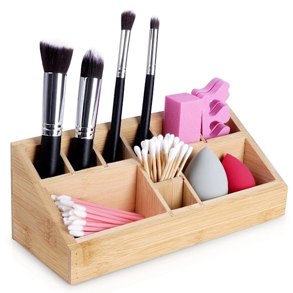 Organizer med 10 rum i bambustræ til make-up og make-up