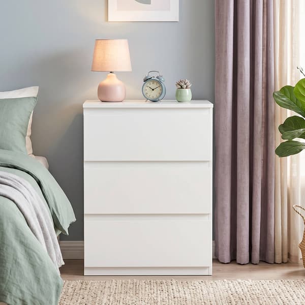 Moderne kommode med 3 skuffer, hvid, 55 x 34 x 75 cm