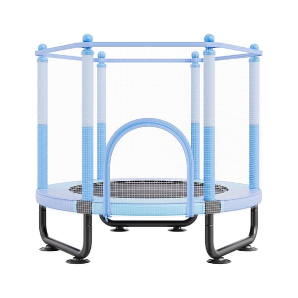 Studsmatta för barn 152 cm med säkerhetsnät, basketkorg, blå