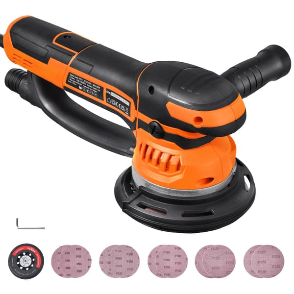 15 cm excenterslip, 850 W variabel hastighet, 10 sandpapper