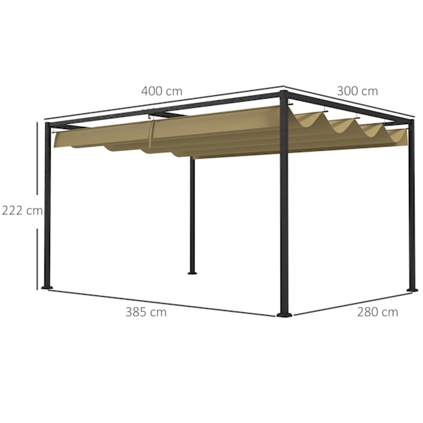 Pergola 4x3m puutarhapaviljonki, terassikatto teräksestä, puutarhapaviljonki säädettävällä katolla, vapaasti seisova, aurinkosuoja terassille ja puuta