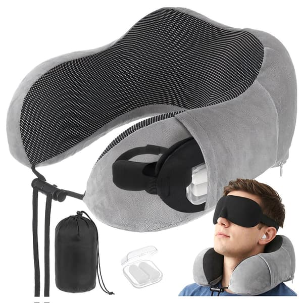 3D-minnesskum-resekudde med öronproppar, nackstöd
