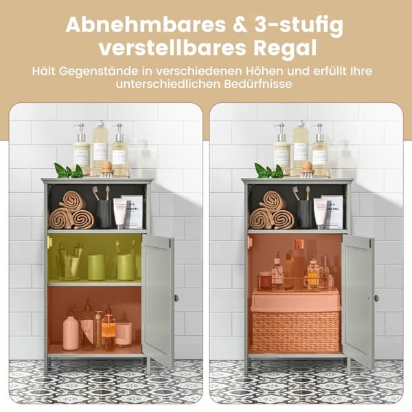 Badeværelsesskab med justerbar hylde, grå MDF