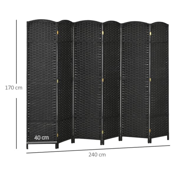 6-panels rumsavdelare, vikbar insynsskydd, insynsskydd för vardagsrum, sovrum, hemmakontor, svart