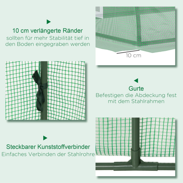 Film Greenhouse Mini Tunneli Kasvihuone Verkkoikkunalla, Uv-Kestävä, Pe-Kalvo, Vihreä, 300X80X45Cm