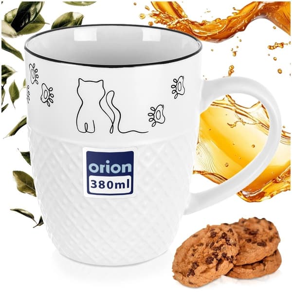 Porslinsmugg med kattmotiv, 380 ml, Vit