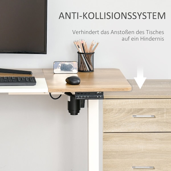Computer Desk Sähköpöytä, Seisomapöytä, Korkeussäädettävä, Pöydän Runko Moottorilla, Metalli, Luonnollinen+Valkoinen