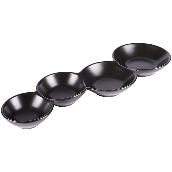 Skål til snacks i sort porcelæn, 4-delt til dyppesovs