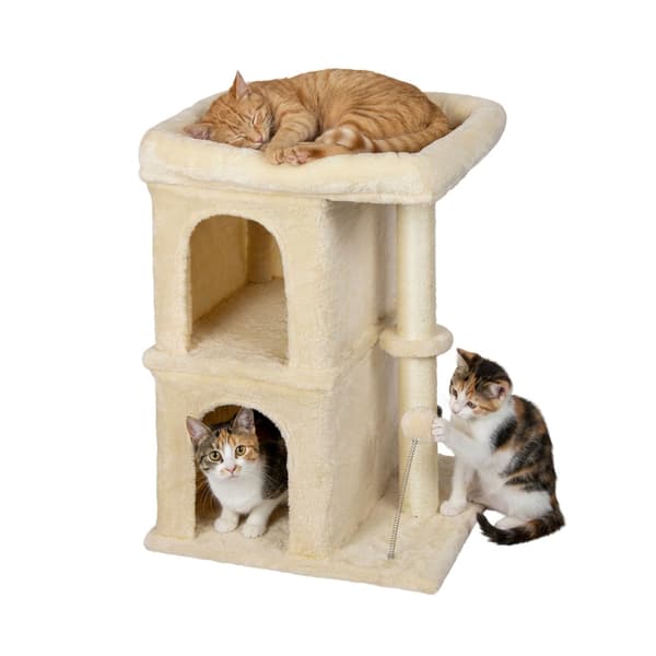 Kradsetræ med 2 huler og seng, beige, 71 cm