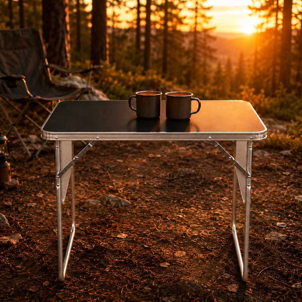 Campingbord 120x60 cm, foldbart med 2 hylder