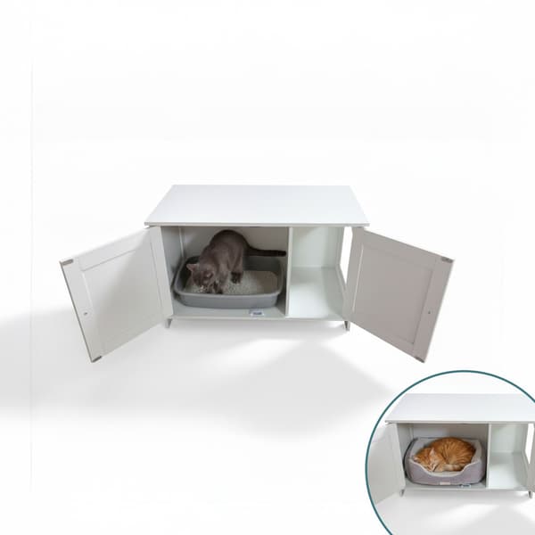 Kattskåp med kattlåda för förvaring och ventilation