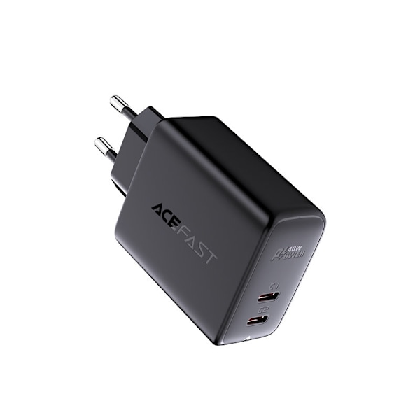 2x USB-C 40W nätladdare PPS PD QC 3.0 AFC FCP svart