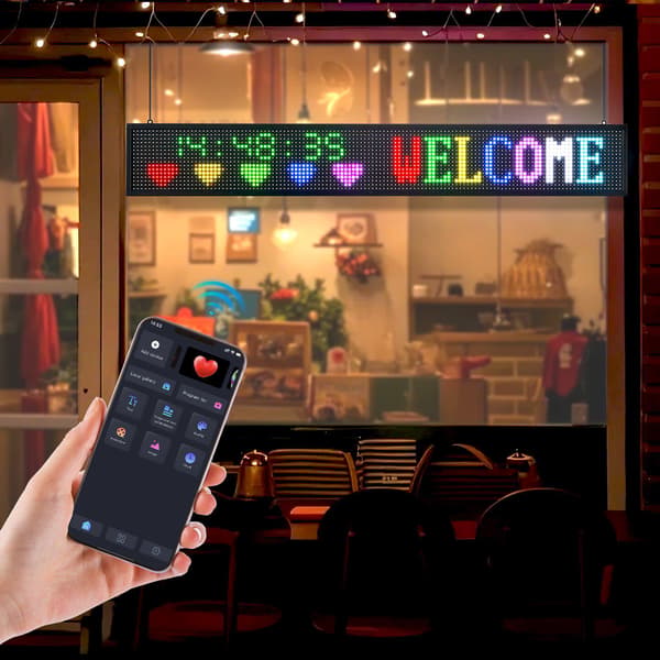 Programmerbar LED-skylt i fullfärg 52x8 tum, Bluetooth