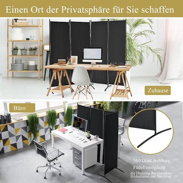 4-delt foldbar skillevæg privatskærm til hjemmet, kontor 220 x 51 x 173 cm sort