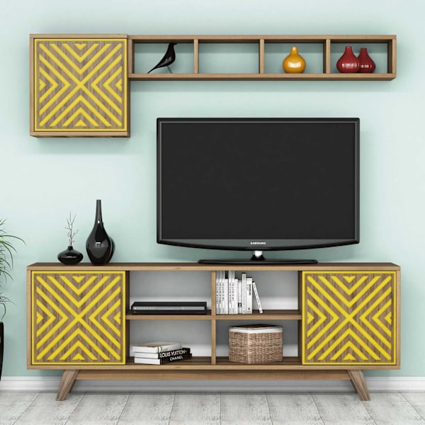 TV Unit Inci - Valnød, Gul