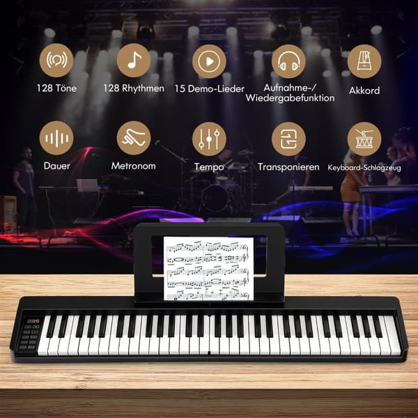 Hopfällbart digitalpiano med 61 tangenter, Bluetooth och tillbehör