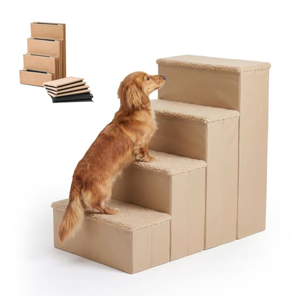 Hopfällbara hundtrappor med förvaring, stor, beige