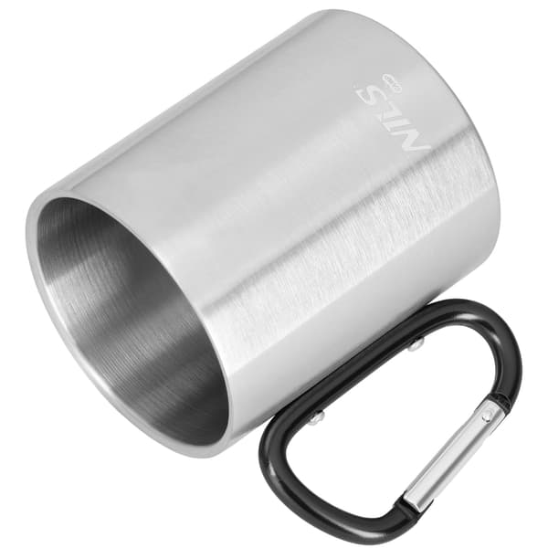 Campingmugg med karbinhake, 300ml rostfritt stål