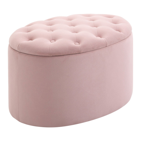 Pinkki Pehmustettu Penkki Säilytystilalla, Samettinen Polyesteri, Kumipuu, Soikea Muoto, Olohuoneeseen, 71X52X42Cm