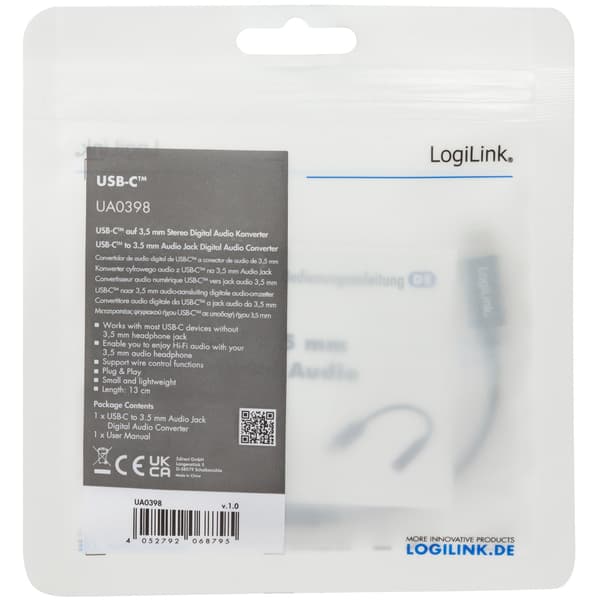 USB-C 3,5 mm lydadapter med DAC 13 cm nylonkabel