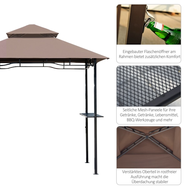 Grillpavillon Havetelt Flammehæmmende Dobbelttag Kaffe Brun + Sort 245X148X252Cm