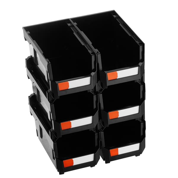 Stabelbare opbevaringsbeholdere, åben front, sort, 6-pak, 37,7 x 21,5 x 18 cm