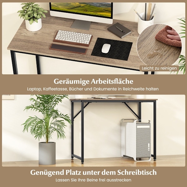 PC-bord med justerbara fotkuddar, kompakt datorbord, 100 x 50 x 77 cm, natur