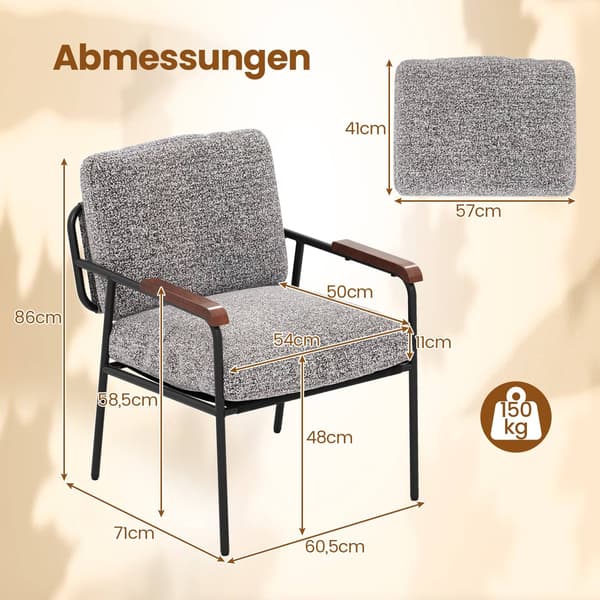Grå accentfåtölj med dyna, bred stoppad sits
