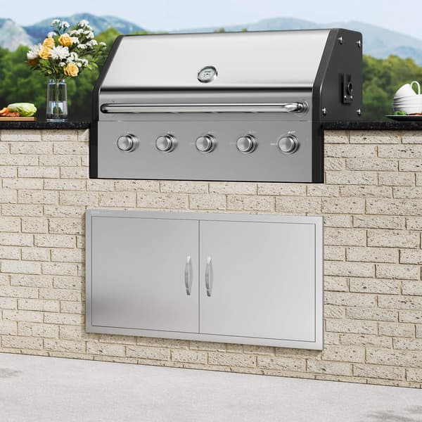 Grilldörr, dubbel infälld montering i rostfritt stål 42x21
