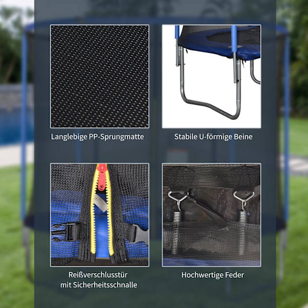Trampolin Med Sikkerhedsnet Havetrampolin Til Indendørs Og Udendørs Brug For Børn Og Voksne Stål Op Til 113,6 Kg Ø244 X 240H Cm