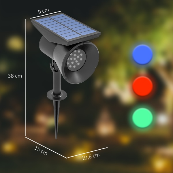 Solcellelys, Pakke Med 2 Solcellelamper, Solcellehavelys Med 2 Lysfarver, Gulv-/Vægmontering, Ip54 Vandtæt Til Altan, Terrasse, Sort