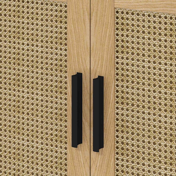 Vask underskab med skabsrum, vaskeskab med rattan look, badeværelses underskab med vippebeskyttelse, eg, 60 x 39 x 60 cm