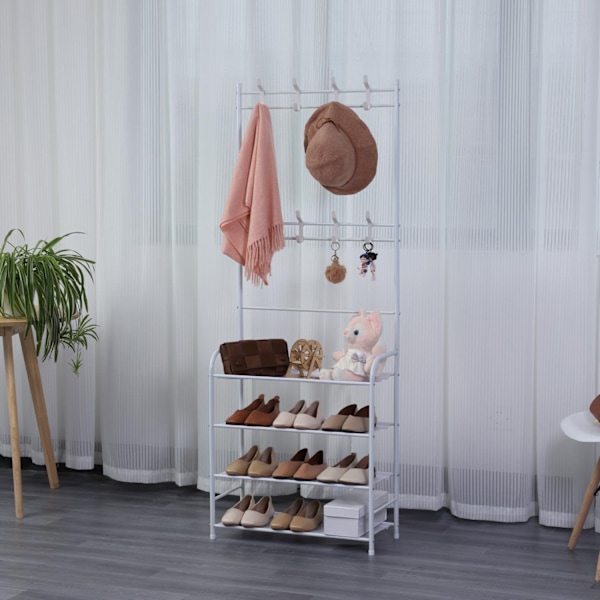 Herzberg Segmented Hallstand Tøjbøjle med 4 hylder Skostativ - 60x155cm