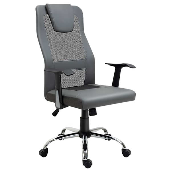 Kontorsstol Chefsstol Höjdjusterbar, Ergonomisk, Konstläder, Grå, 66X73X108-118 Cm