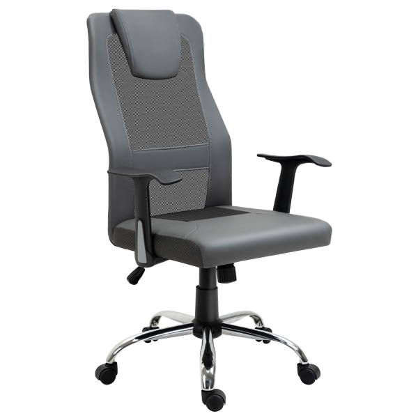 Kontorstol Direktørstol Højdejusterbar, Ergonomisk, Kunstlæder, Grå, 66X73X108-118 Cm