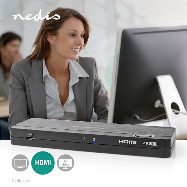 HDMI ™ Converter | USB-C™ Hun / 2x HDMI ™ -indgang / 4x USB A Female | 1x HDMI™ Output | 1-vejs | 4K@60Hz | 18 Gbps | ABS | Antracit