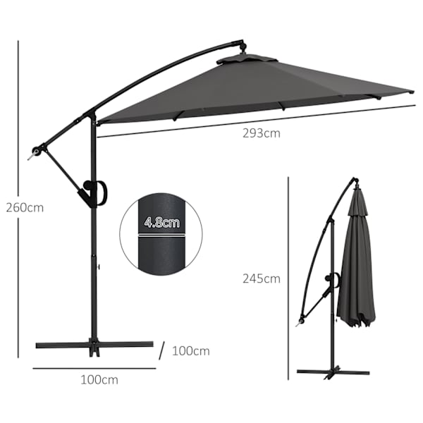 Ø293 Cm Ulokesateenvarjo Ristijalustalla, Päivänvarjo Kampi, Kallistus Ja 8 Kylkiluuta, Riippuva Patiosateenvarjo