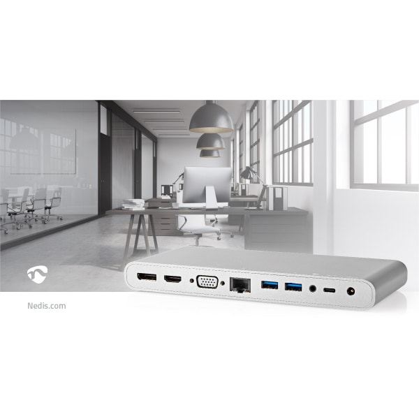 USB Telakointiasema | USB 3.2 Gen 1 | USB-C™ Uros | DisplayPort Naaras / HDMI naaras / RJ45 Naaras / VGA Naaras / 2x 3.5 mm naaras / 2x USB-C™ / 4x US